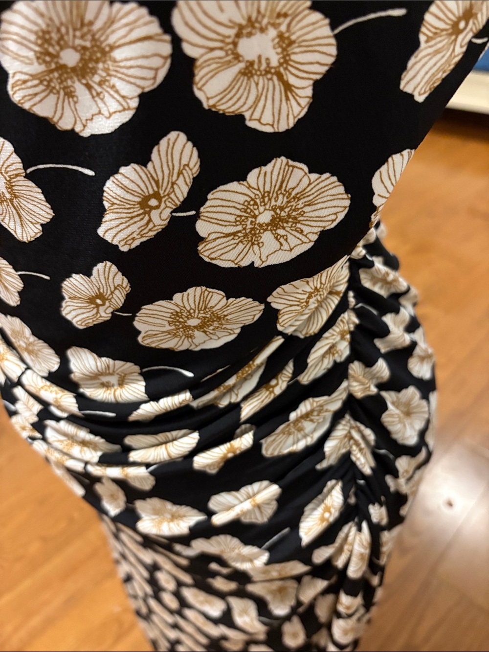 Talbots Black Midi Dress with White and Gold Floral Print - Picture 3 of 8